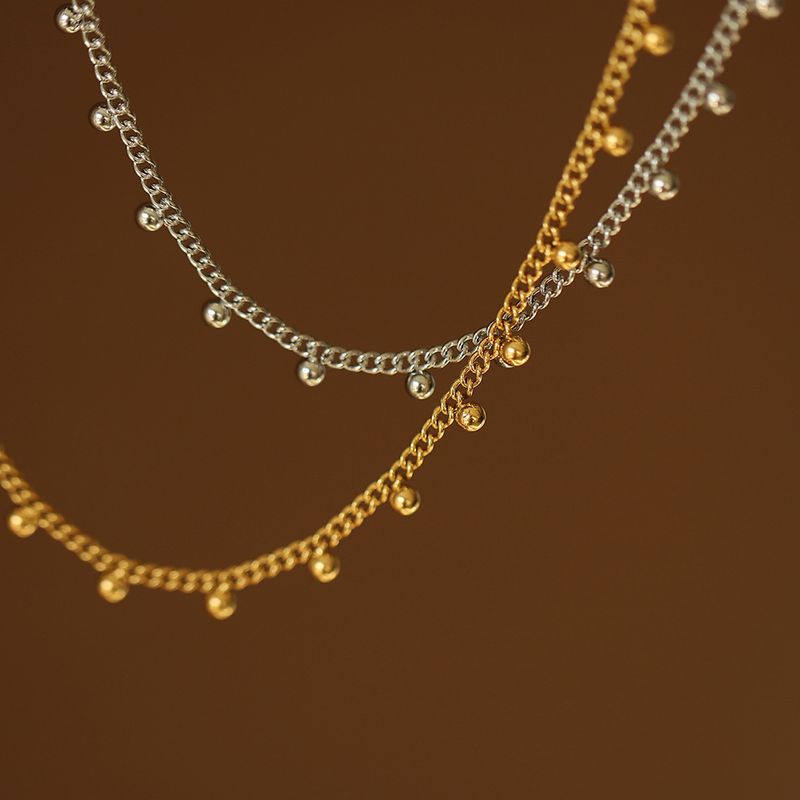 Minimalist Small Gold Ball Layered Stainless Steel Gold-Plated Bohemian Bead Tassel Necklace For Women_voghion.com