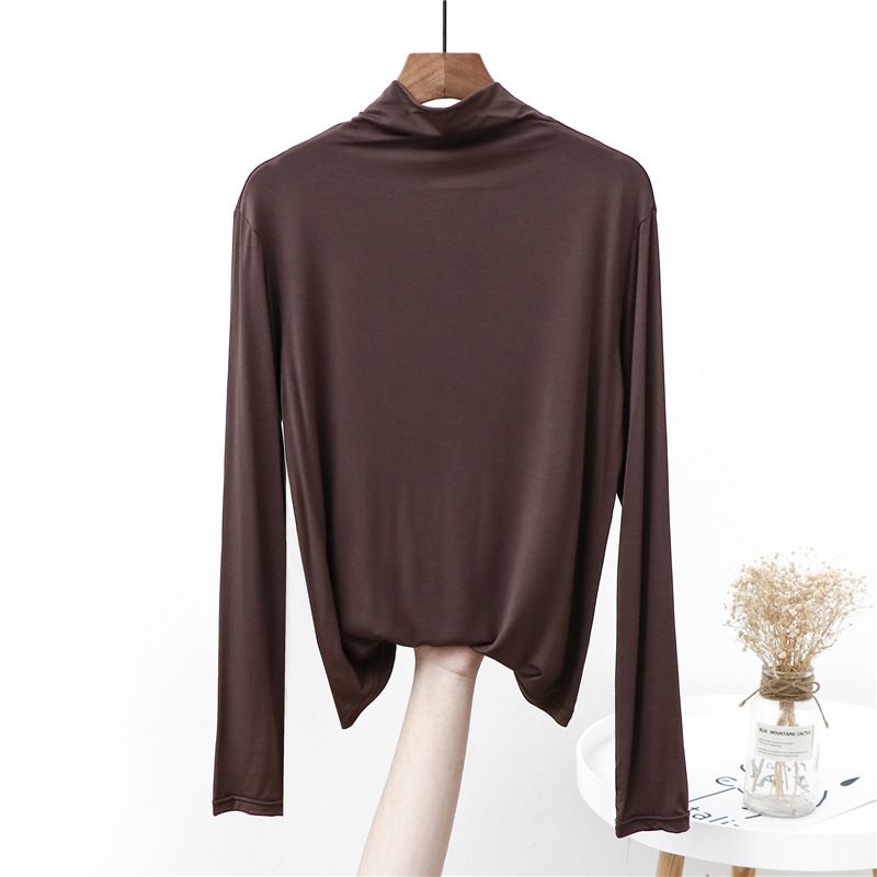 High collar base shirt, stacked collar, western-style top, modal, spring autumn, winter inner wear, long sleeved t-shirt_voghion.com