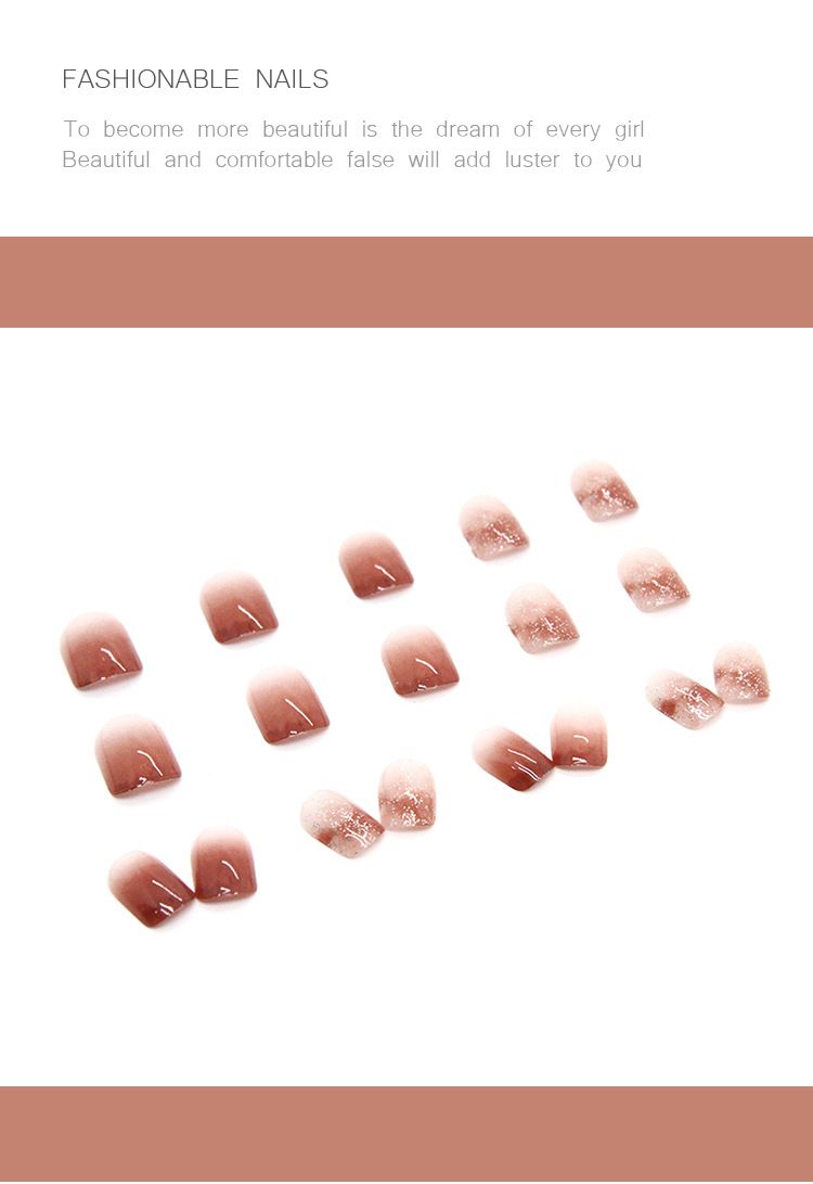 Nail Strips Short Wear Nails Simple Color Jump Ice Red Brown Nail Art Gradient White Temperament Nail Pieces 24 Pieces Set_voghion.com