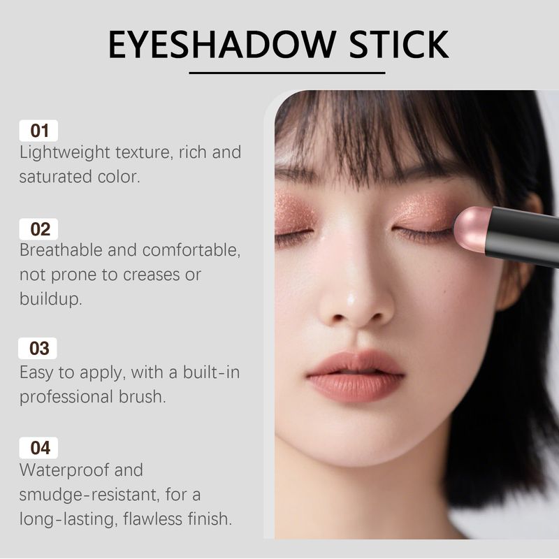 zephoco Rose Natürliche Farbe Feiner Schimmer Einfach aufzutragen Integrierter Pinsel Praktischer Lidschattenstift_voghion.com