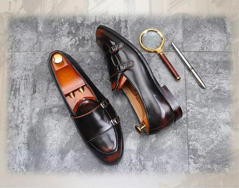 Herren Retro Patina Freizeit Lederschuhe Trendy Schnalle Party Hochzeit Schuh Herren Driving Flats Herren Mokassins Loafers EU_voghion.com