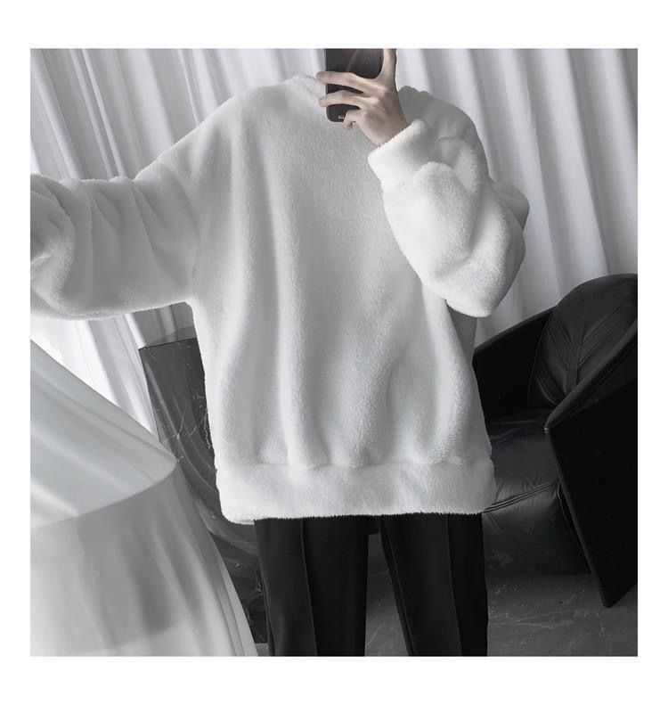 Hong Kong Vento soffice Inverno Agnello in pile caldo e spesso felpa con cappuccio da uomo versione coreana sciolta di abiti da studente alla moda_voghion.com