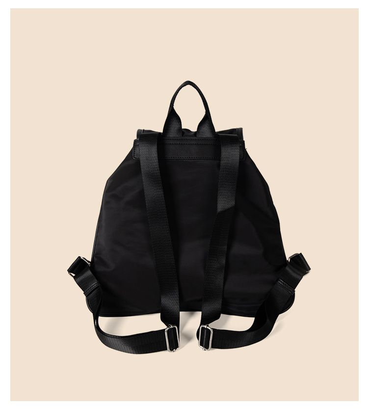 College style black drawstring college student casual nylon large capacity new backpack simple women's high-end_voghion.com