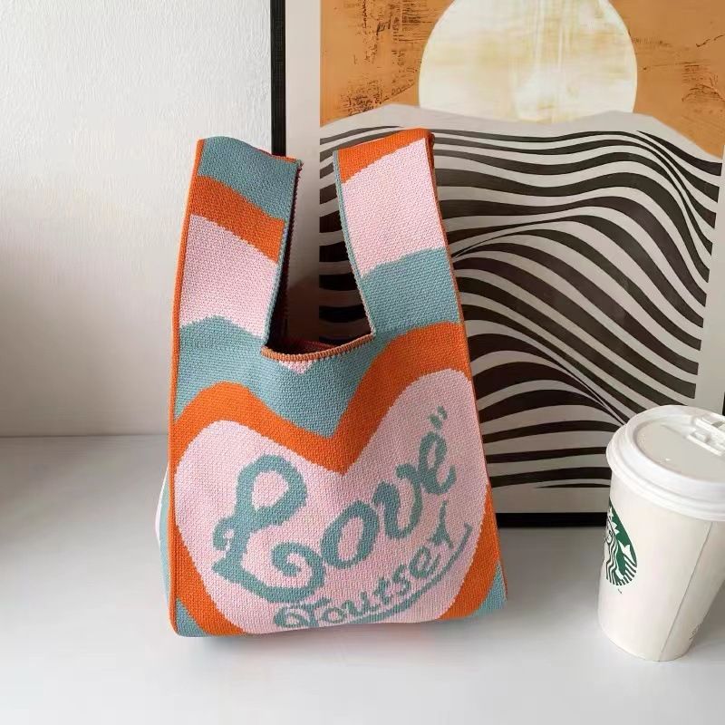 Knitted Handbag For Women New Tote Cute Korean And Japanese Style Versatile Office Lunch Ladies Handheld Shoulder Bag_voghion.com