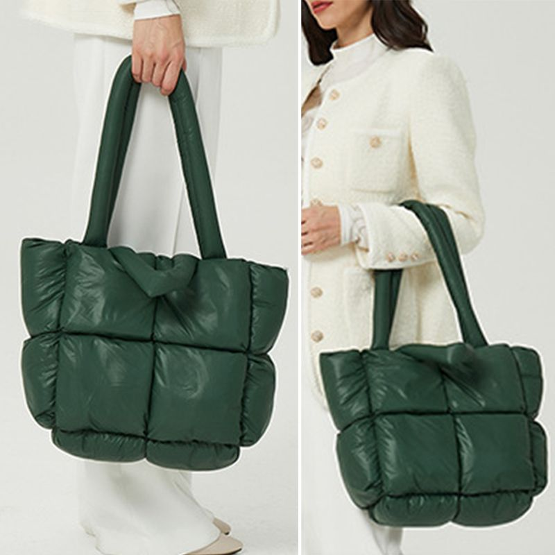 Lihao Women Handbag Cotton Padded Large Capacity Solid Color Funny Smooth Zipper Tote Shoulder Bag for Daily Life-Dark_voghion.com