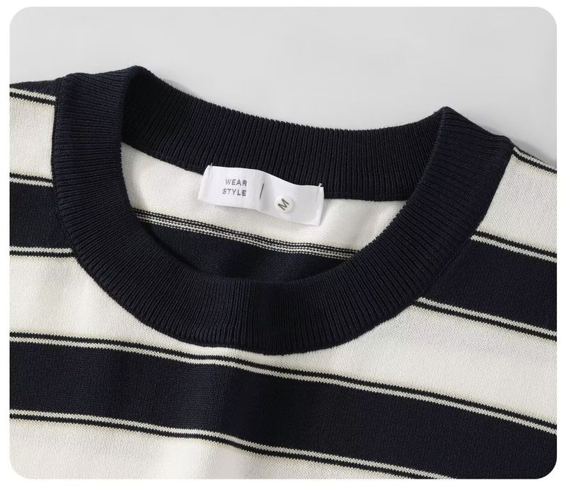 Herrenbekleidung Rundhals-Streifenpullover Herren Kurzarm-T-Shirt Tops Herren 2024 Sommer neues Design lässig vielseitig_voghion.com