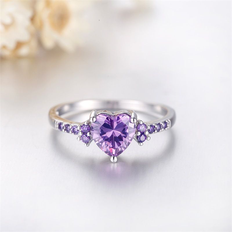 Natürliche Amethyst Zirkonia Silber Mode Hochzeit Herzförmigen Ring Schmuck Mädchen_voghion.com