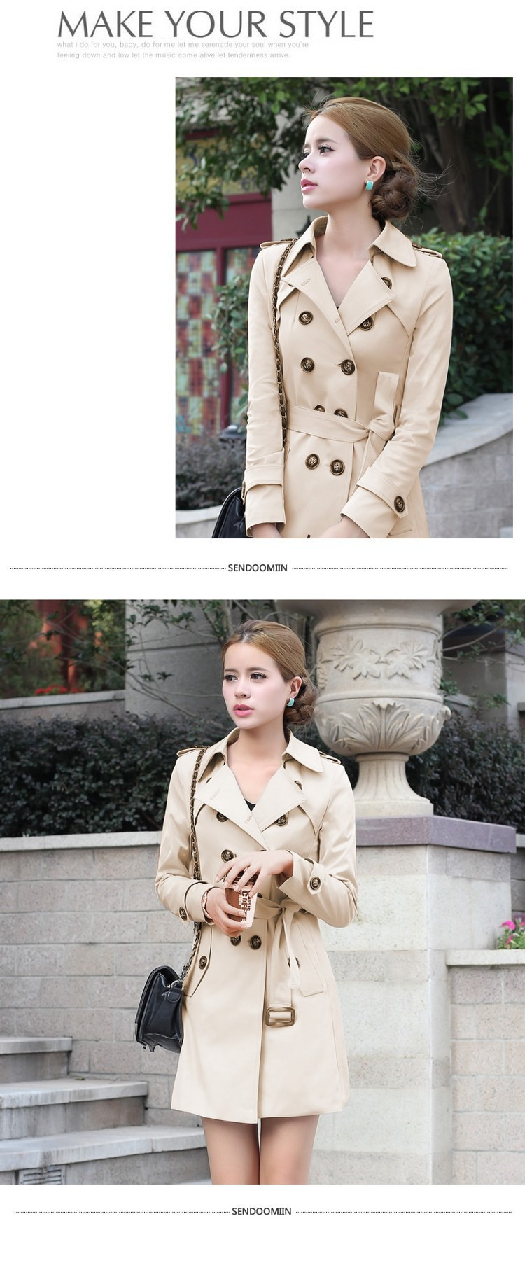 Trench classico versatile alla moda da donna, di media lunghezza_voghion.com