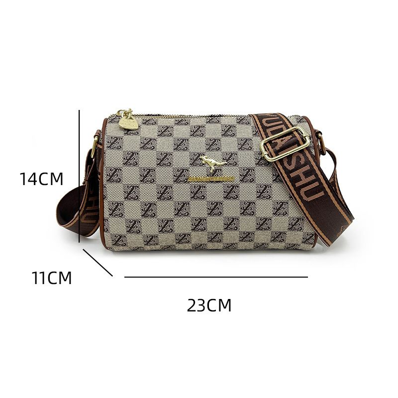 Sac bandoulière rétro à carreaux avec large bandoulière - Petit sac carré polyvalent en PU pour femme, tendance et léger._voghion.com