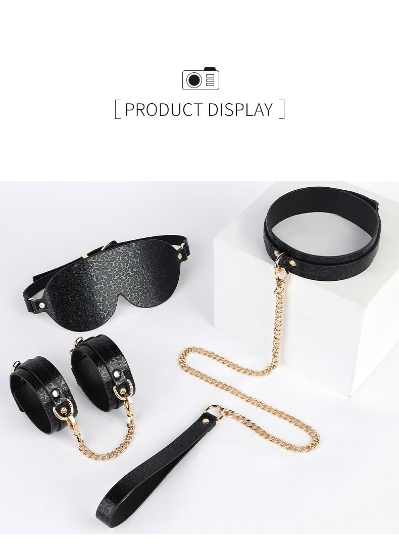 BLACKWOLF BDSM Sets Bondage Leather Set For Restraint Fetish Handcuffs Collar Gag Whip Erotic Accessories Couples Adult_voghion.com
