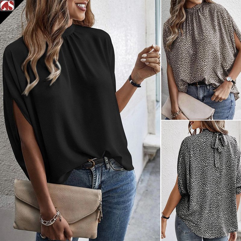 Zomers dameshemd met vleermuismouwen en luipaardprint. Elegant chiffonhemd_voghion.com