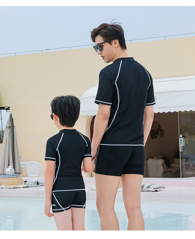 Vêtements de famille Maillot de bain père-fils Maillot de bain pour enfants Crème solaire séparée Respirant Chaud à manches courtes Maillot de bain pour garçons Combinaison pour hommes_voghion.com
