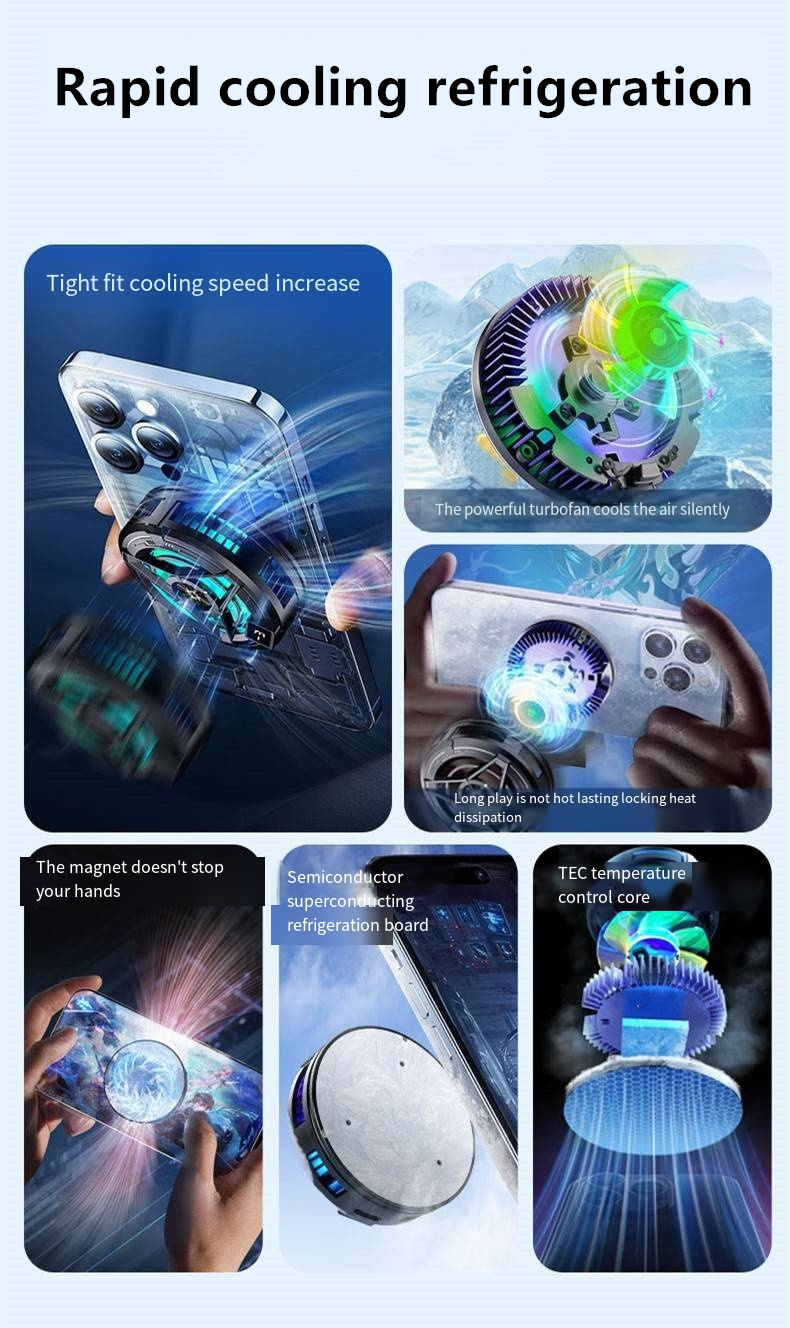 Wireless Charging Magnetic Phone Cooler For IPhone 15, 14, 13, 12, 11 S24 Ultra Back Clamped Phone Fan Game Cooling_voghion.com