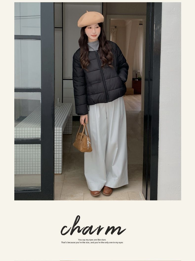 Vestiti invernali alla moda con scollo rotondo e imbottitura in cotone per tenerti al caldo, leggeri e corti, vestiti imbottiti in cotone per le donne_voghion.com