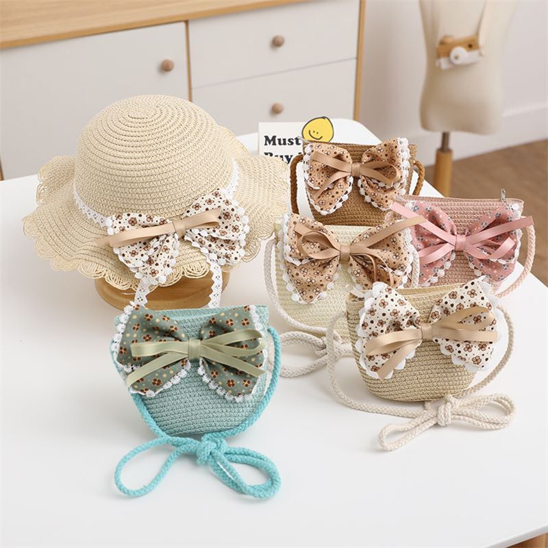 Borse in paglia per bambini, neonati estivi, ragazze all'aperto, cappelli, cappelli da sole da principessa_voghion.com