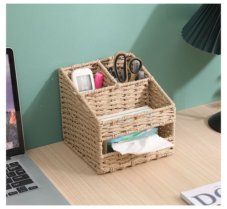 Woven Tea Table, Household Straw Woven Miscellaneous Storage, Desktop Toy Key, Cosmetics, Living Room Snacks, Drawer_voghion.com