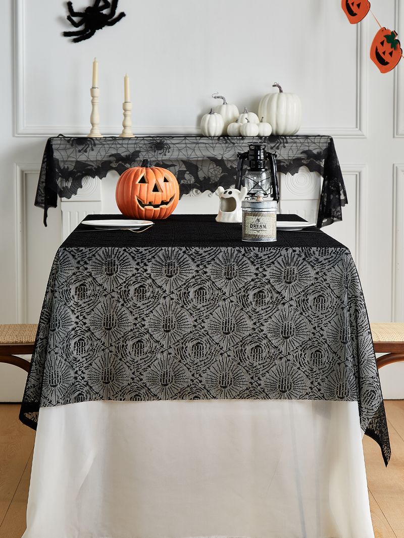 Halloween-Spitzentischdecke mit schwarzem Skeletthand-Design – Gothic-Party-Dekor für Esstische, Couchtische und Buffets_voghion.com
