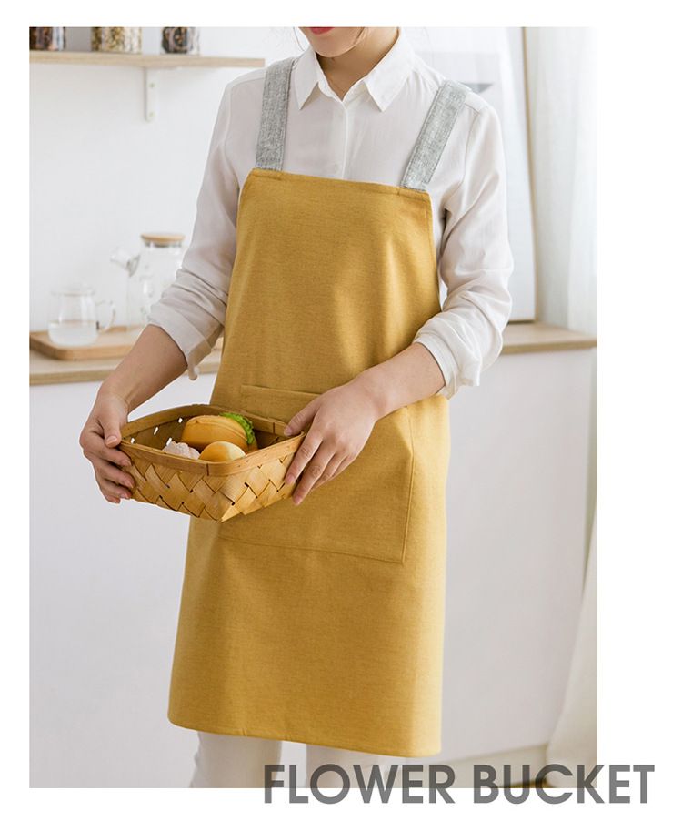 Küchenschürze mit Kreuzrücken und Taschen – Ölbeständiges Polyester, verstellbar, leuchtendes Gelb, elegantes Grau, zartes Blau, Mint_voghion.com
