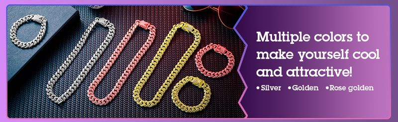 Hicarer 2 Pieces Cuban Link Chain For Men Women Cuban Necklace Bracelet Heavy Strong Link Chain Bling Unisex_voghion.com