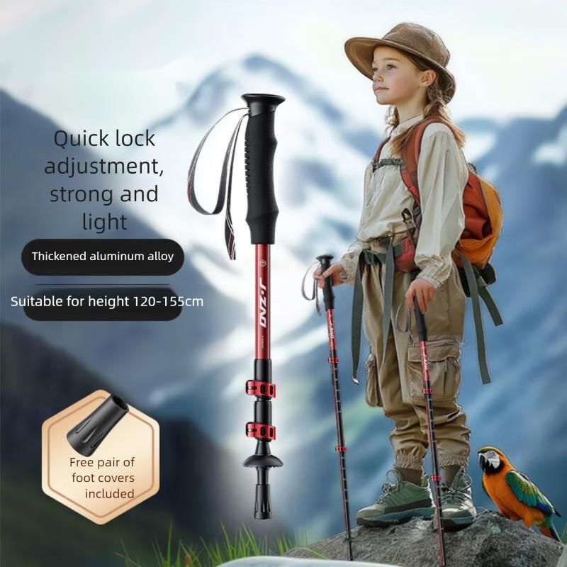 Bastone da trekking in lega di alluminio per bambini, arrampicata all'aperto, escursionismo, bastone da passeggio antiscivolo, rosso_voghion.com