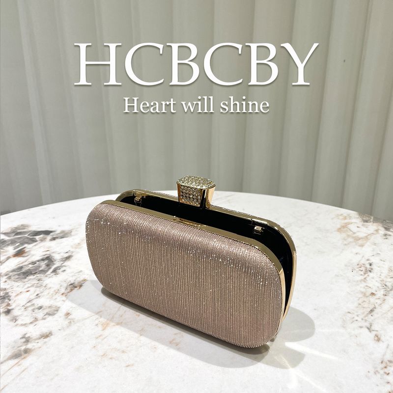 Borsa a mano piccola di lusso lucida color oro champagne, splendida borsa da sera da donna, elegante borsa da sera alla moda e di temperamento_voghion.com