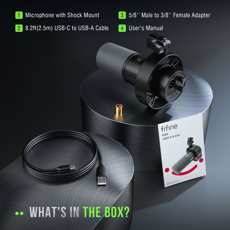 FIFINE USB/XLR Dynamic Microphone With Shock Mount, Touch-mute, Headphone Jack & Volume Control, For PC Or Sound Card_voghion.com