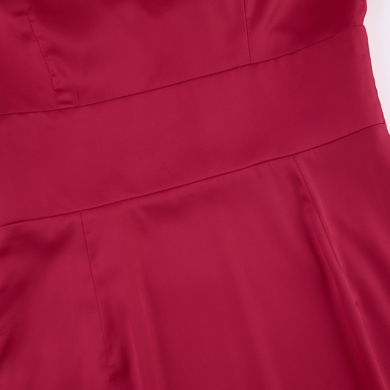 Gonna da donna con temperamento rosso, a coda di pesce, in raso di alta qualità, con maniche a lanterna e gonna di media lunghezza_voghion.com