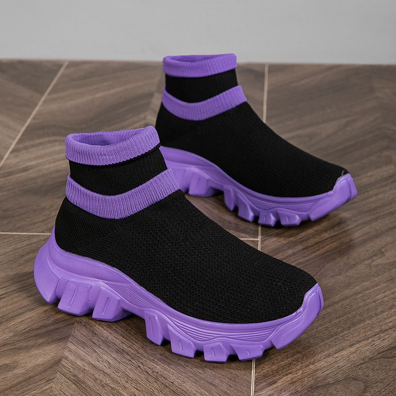 Flyknit ankelstövlar platå lätta elastiska sockskor par höga mesh sportiga casual stövlar för kvinnor_voghion.com