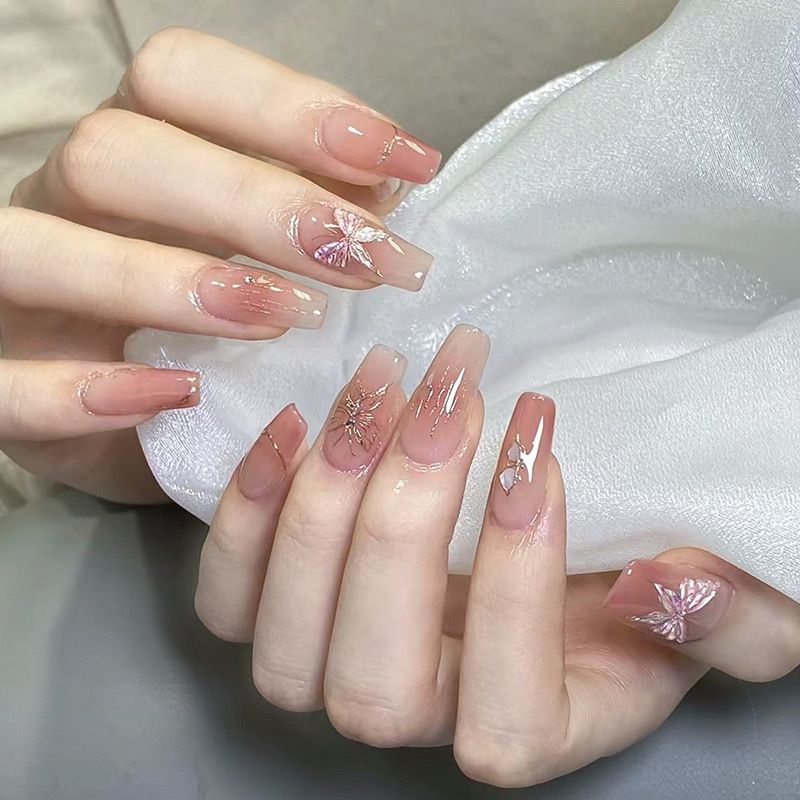 Adesivi finiti indossabili con gradiente francese minimalista, stile corto, per studenti, unghie luminose, punte delle unghie staccabili_voghion.com