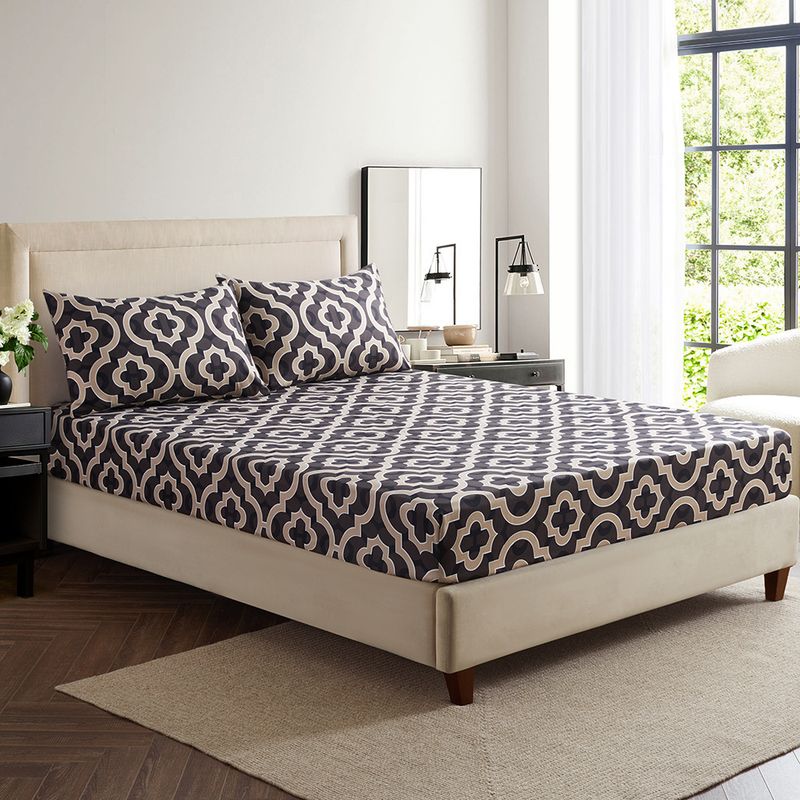 Moroccan Floral 3D Printed Polyester Bed Skirt With Elastic Hem - Twin/Twin XL/Full/Queen/King Size Options_voghion.com