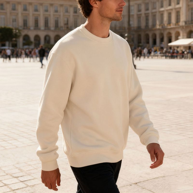 Moletom masculino com gola redonda e forro de lã – Pulôver casual pesado e relaxado (cores sólidas, tamanhos grandes disponíveis)_voghion.com