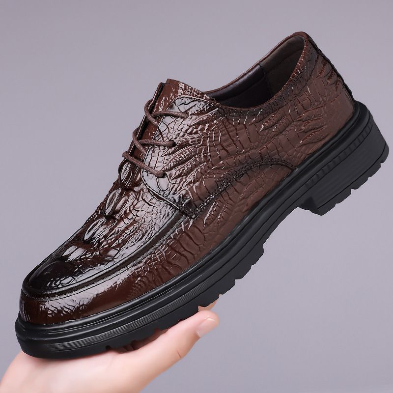 Zapatos de cuero genuino de vaca para hombre, calzado formal de negocios con estampado de cocodrilo, transpirables y de suela gruesa, primavera y otoño de 2025._voghion.com