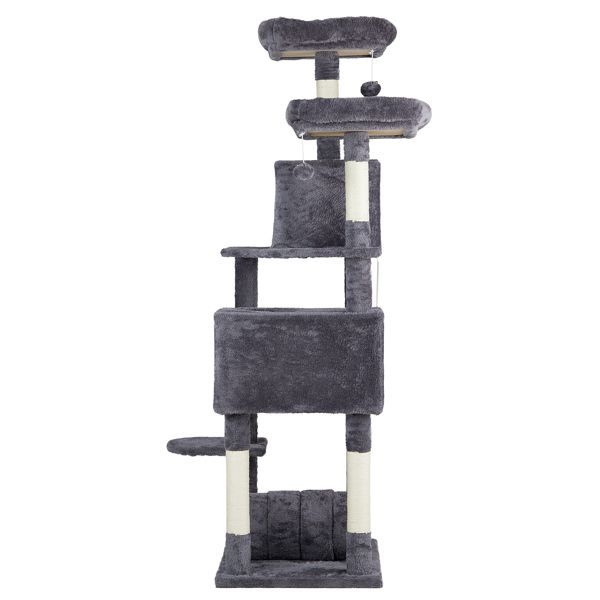 65 Inch Cat Tree Cat Tower For Indoor Cats, Large Multi-Level Cat Play House Condo Furniture With Padded Platform Beds, Large Cozy Condos, Sisal Scr_voghion.com