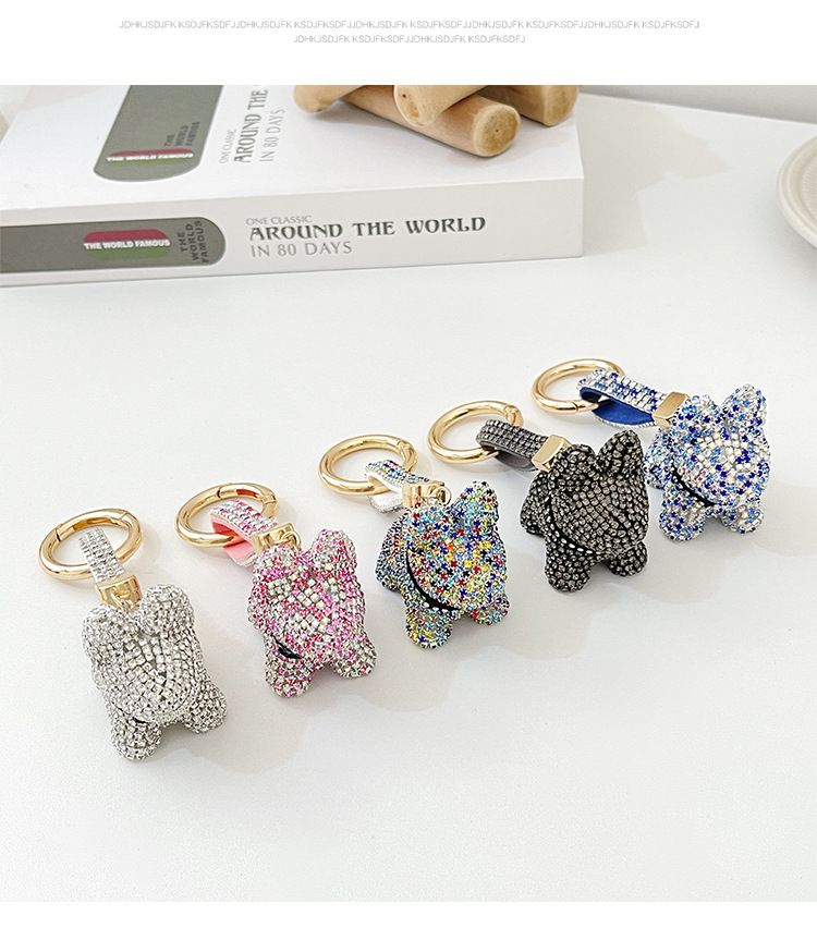 Korean Version Diamond-Encrusted Claw Chain French Bulldog Keychain Cartoon Figurine Pendant Bag Decoration Dog Key_voghion.com