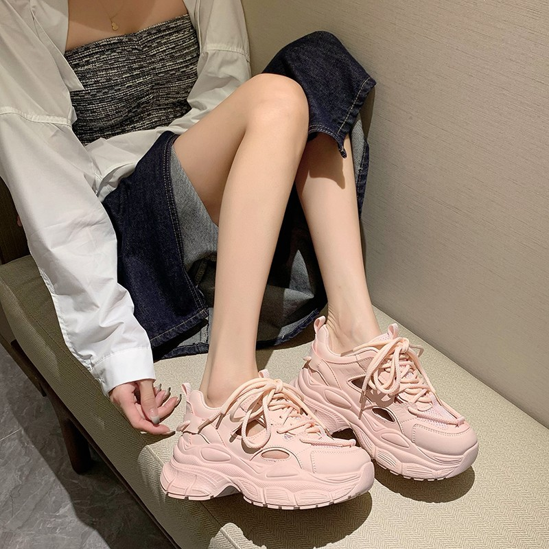 Zapatos de papá para mujer, estilo primavera/verano/otoño 2023, con suela gruesa y superficie de malla resistente a la rotura._voghion.com