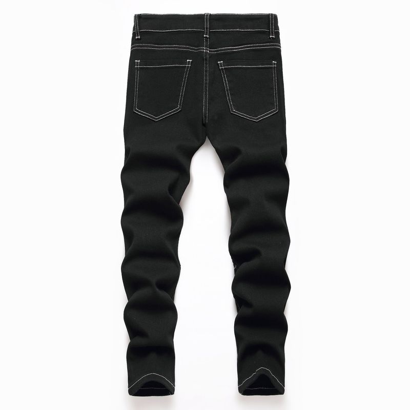 Kids’ Clothing Motorcycle Boy Black Stretch Straight Jeans_voghion.com