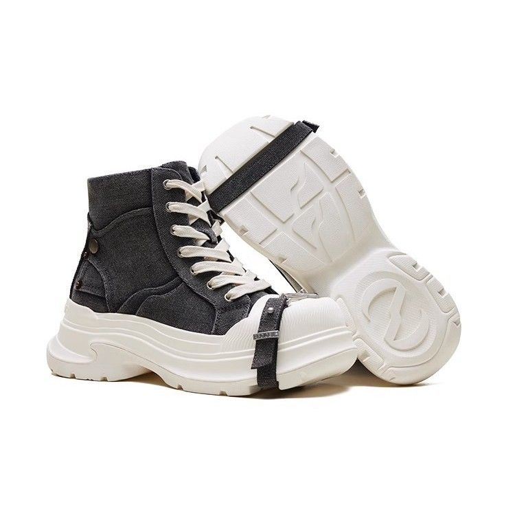 Versatile Casual High-top Martin For Women, Thick-soled Height-increasing Early Autumn New Lace-up Denim Canvas Shoes_voghion.com
