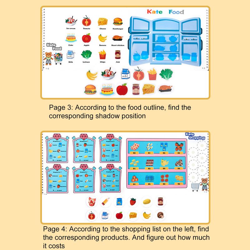 Children Book Toy Various Cute Cartoon Fruit Food 84Pcs Stickers Puzzle Pairing Early Learning Brain Game Educational Puzzle Book Toy Kids Gift_voghion.com