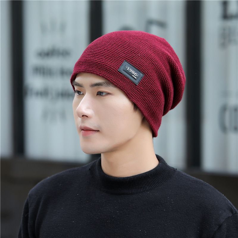 Autumn Winter New Men's Striped Knitted Wool Headband with Plush and Warm Outdoor Cycling Pullover Hat_voghion.com