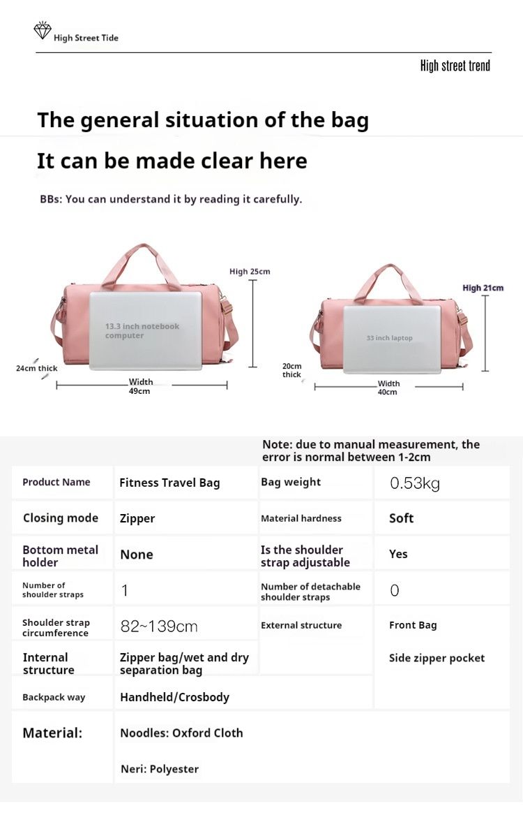Travel dry wet separation exercise yoga fitness bag large capacity short distance travel training_voghion.com