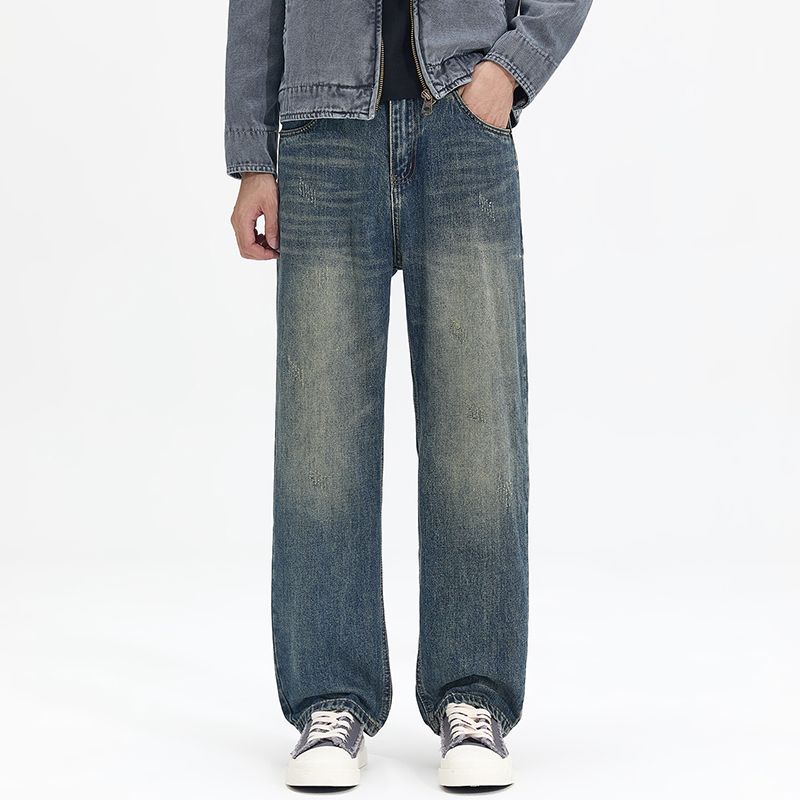 Nuovi jeans Cleanfit da uomo, larghi, dritti, versatili, stile retrò americano, con doppia lavorazione, lavati, alla moda, taglia grande, Mi Ke Eight Barrels Xiansen Zhi Clothes_voghion.com