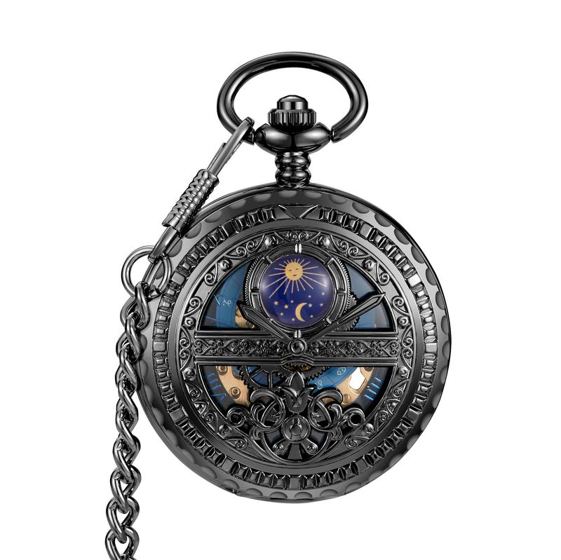 New Gold Hollow Pointer Night Sky Semi-Automatic Mechanical Pocket Watch_voghion.com