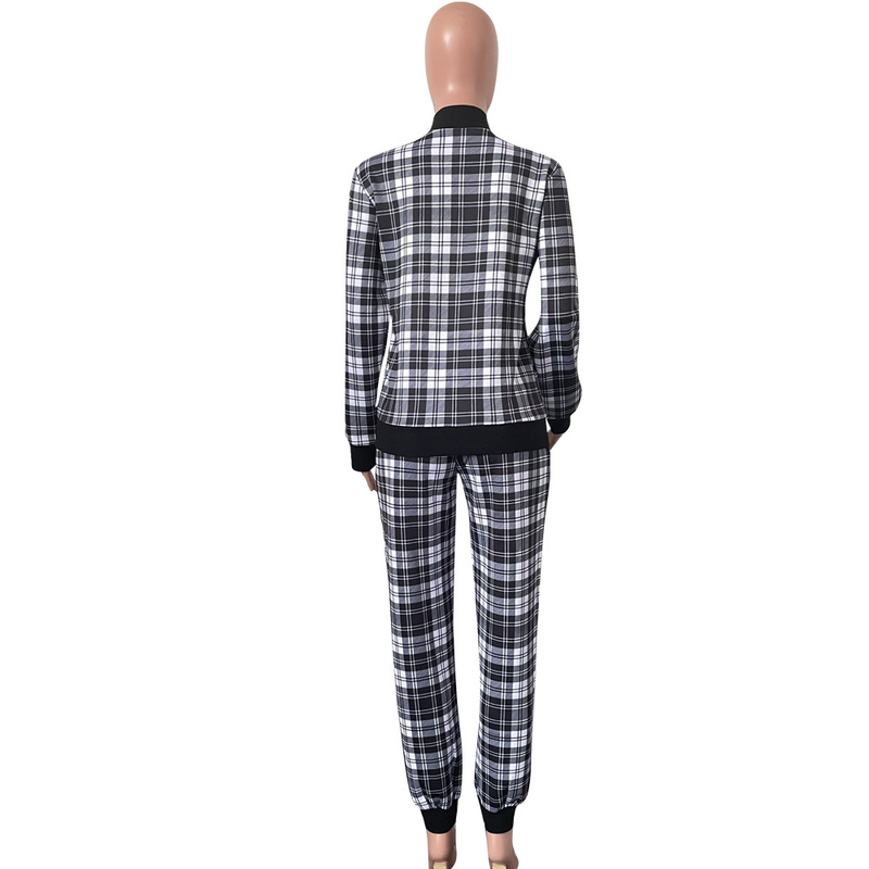 Traje casual de moda para mujer, abrigo con botones y pantalones con estampado de mil pájaros, conjunto de dos piezas_voghion.com