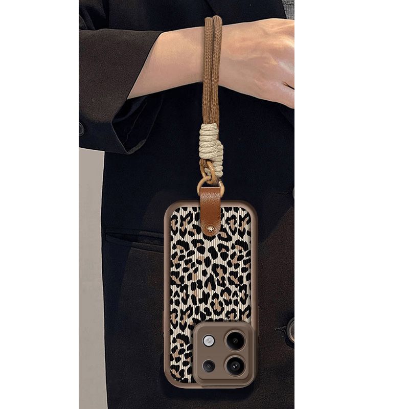 Leopard Print Wrist Chain Case For Redmi Note 13 12 11 10 9 8 7 Pro Plus 11s 13C 12C 14C Shockproof Hang Strap Lanyard Cover_voghion.com