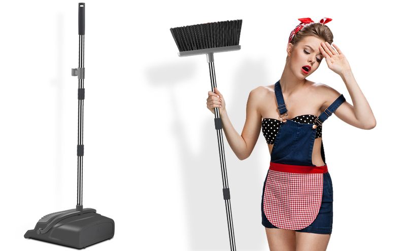 Set scopa e paletta Kelamayi per casa, ufficio, pulizia interna ed esterna, scopa e paletta verticali (nero e grigio)_voghion.com