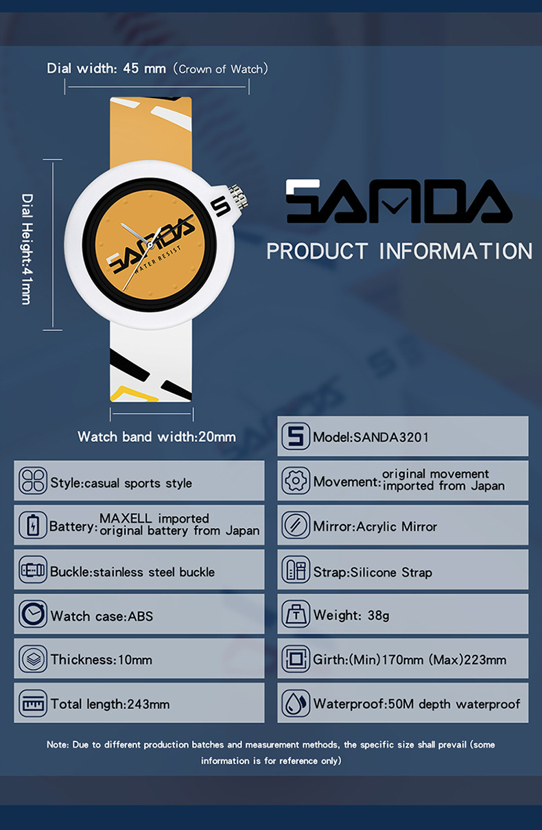 Sanda New 3201 Silicone Tape Male Female Student Trendy, Cool, Simple and Personalized Children's Quartz Watch_voghion.com