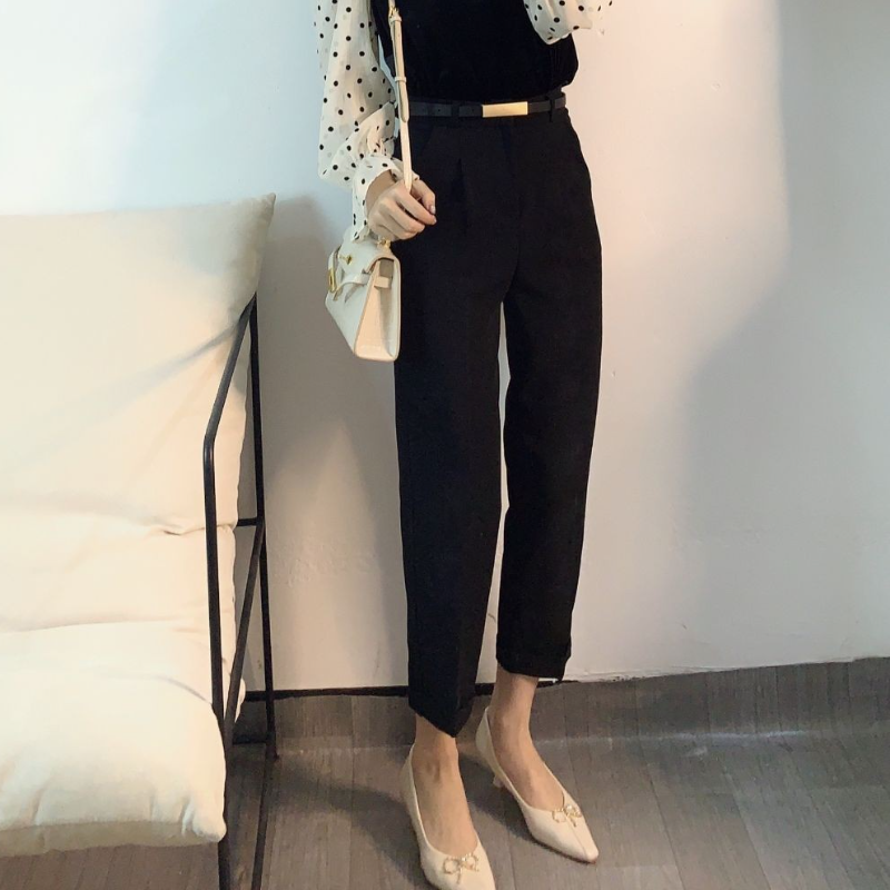 Venta caliente elegante verano casual pantalones mujeres moda color sólido fajas delgados pantalones rectos elegante negocios mujer retro cinturón_voghion.com