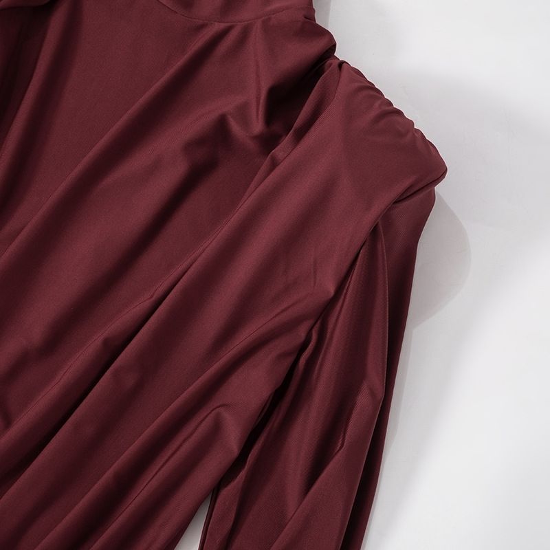 Abito corto sexy senza schienale con pieghe multiple, ampio e scollato, da donna, autunno e inverno_voghion.com