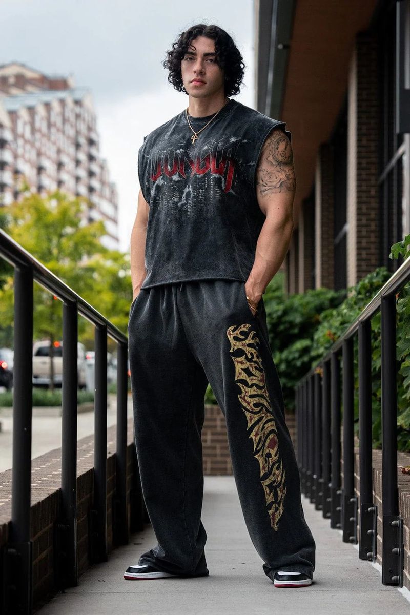 Pantalones deportivos de moda para hombre, para gimnasio, fitness, holgados, rectos, estampados, informales_voghion.com