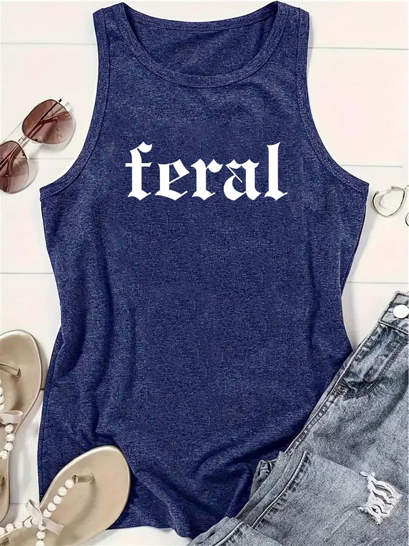 Summer New Fashion Versatile Women's FERAL Printed Loose Tank Top_voghion.com